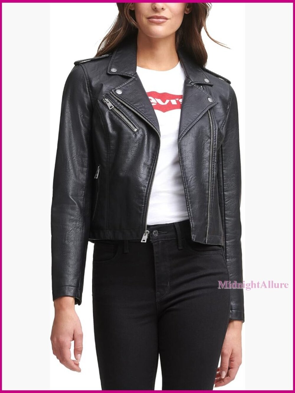 Faux Leather Moto Jacket Regular Plus Size Asymmetrical Zipper Snap Lapels